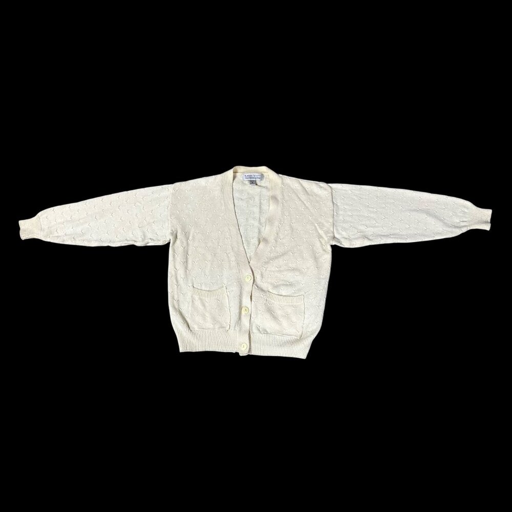 Vintage Cardigan Sweater Karen Scott USA Cotton Pale Yellow Womens Small 1980s - Picture 2 of 9